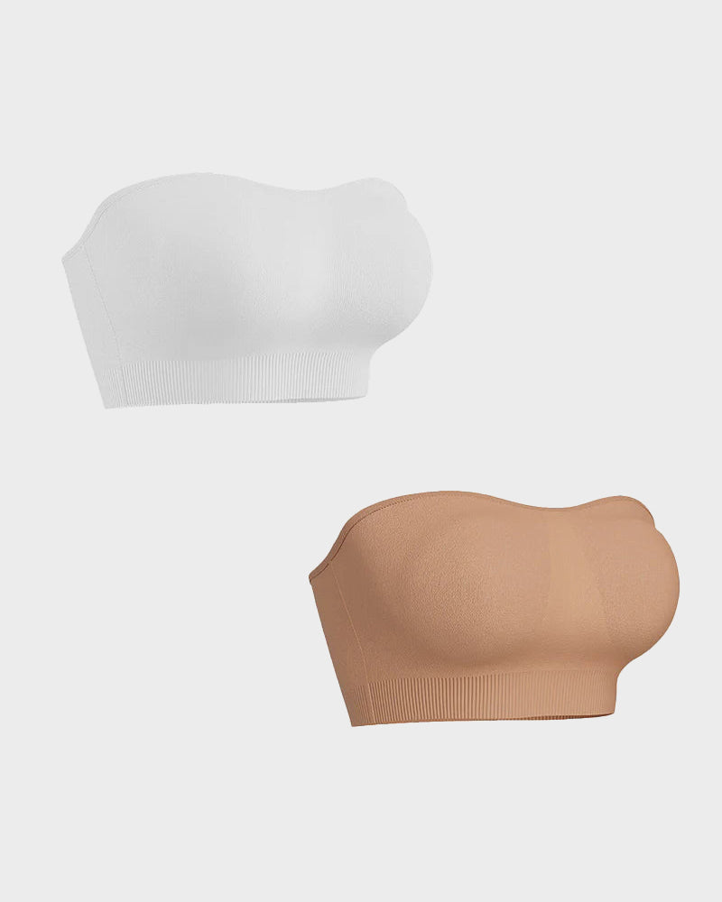 Strapless Bras Non-Slip Silicone Padded Bandeau Bra(2 Pack)