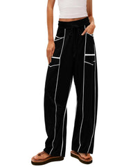 Women's Baggy Barrel Pants Wide Leg Drawstring Pockets Sweatpants