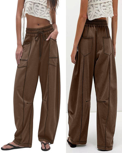 Women's Baggy Barrel Pants Wide Leg Drawstring Pockets Sweatpants