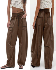 Women's Baggy Barrel Pants Wide Leg Drawstring Pockets Sweatpants