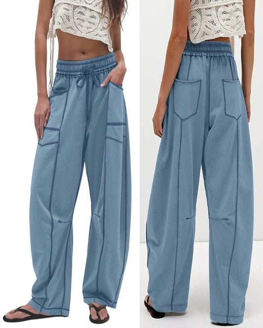 Women's Baggy Barrel Pants Wide Leg Drawstring Pockets Sweatpants