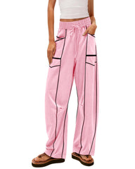 Women's Baggy Barrel Pants Wide Leg Drawstring Pockets Sweatpants