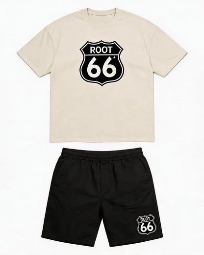 Big & Tall Men's Simple ROOT66 Shield Printed Round Neck Short Sleeve T-Shirt Shorts Set