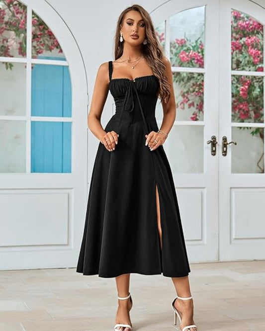 Elegant Square Neck Midi Dress