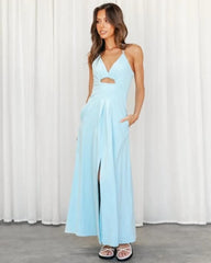 Women Solid Color Side Slit Spaghetti Strap Midi Dress