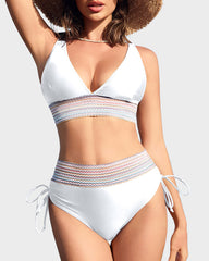 High Waisted Tummy Control Color Block Bikini Sets