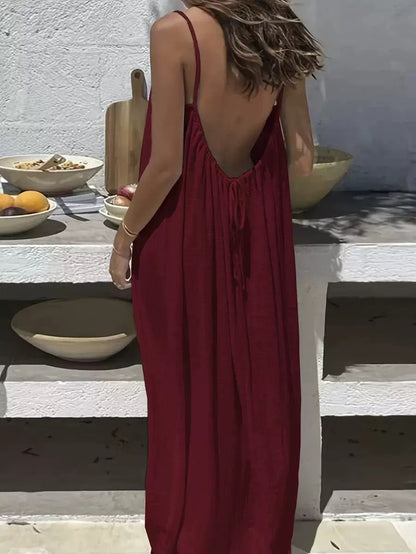 Women’s Solid Color Backless Slip Dress