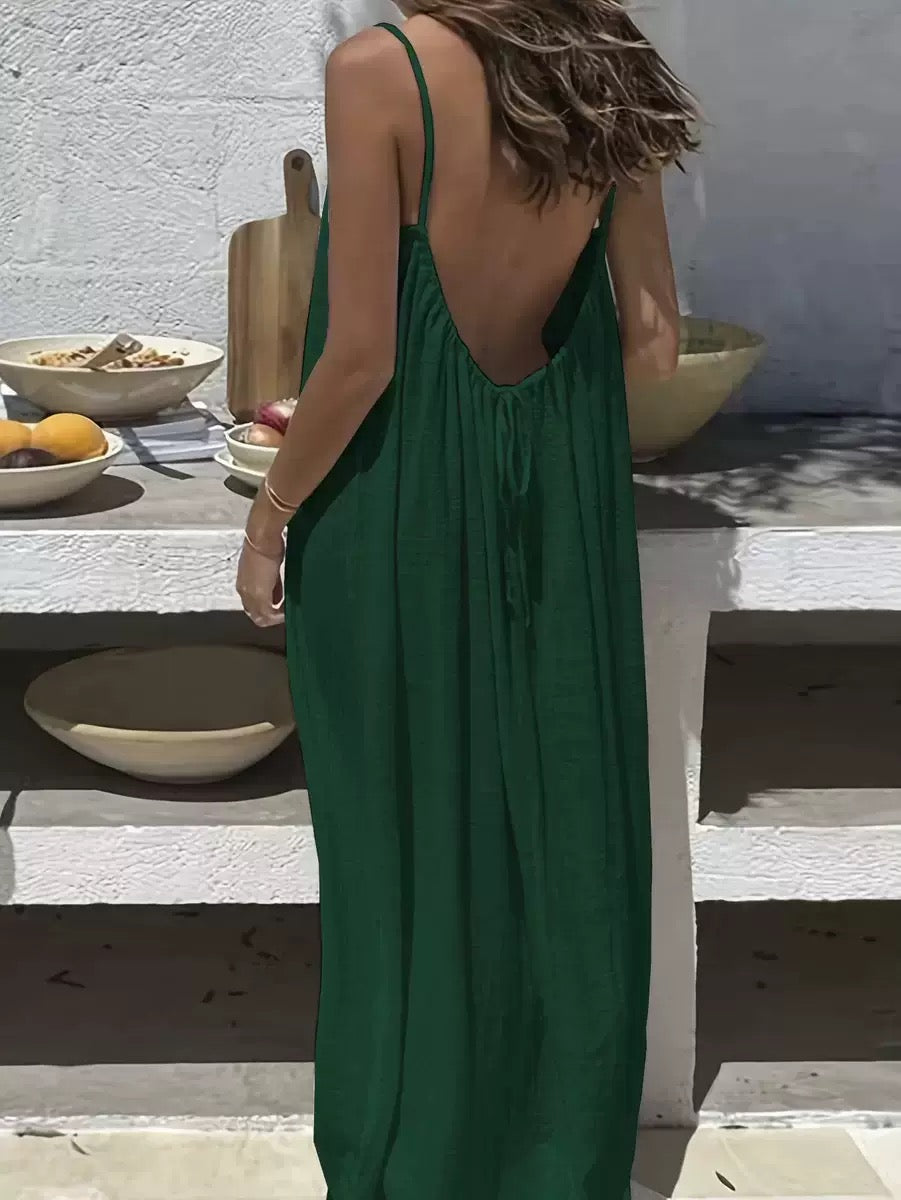 Women’s Solid Color Backless Slip Dress