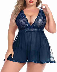 Women Plus Size Babydoll Lingerie Lace Chemise Mesh Sleepwear