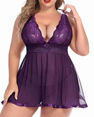 Women Plus Size Babydoll Lingerie Lace Chemise Mesh Sleepwear