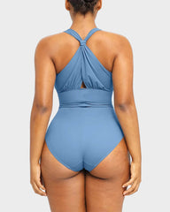 Plunge Ruched Twist-Front Shaping Swimsuit