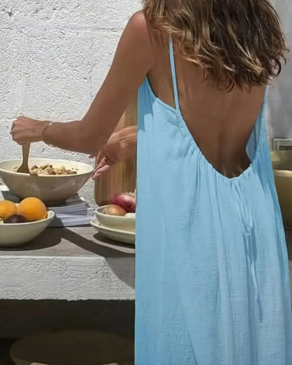 Women’s Solid Color Backless Slip Dress