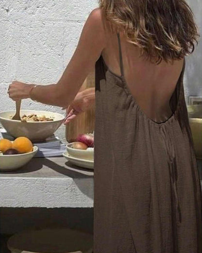 Women’s Solid Color Backless Slip Dress
