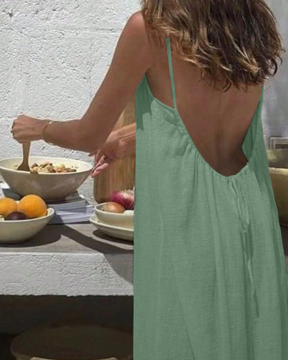 Women’s Solid Color Backless Slip Dress