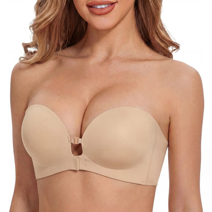 Womens Strapless Front Closure Bra Push Up Lift Bra