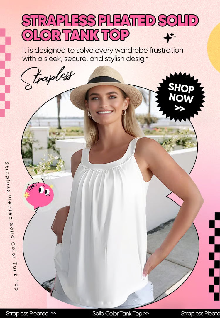 Strapless Pleated Solid Color Tank-top
