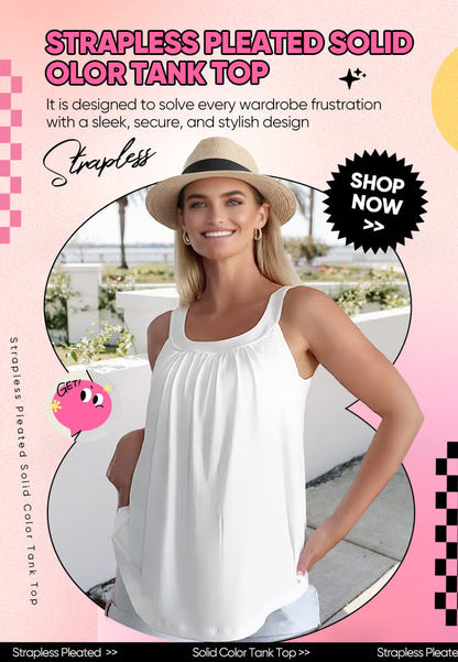 Strapless Pleated Solid Color Tank-top