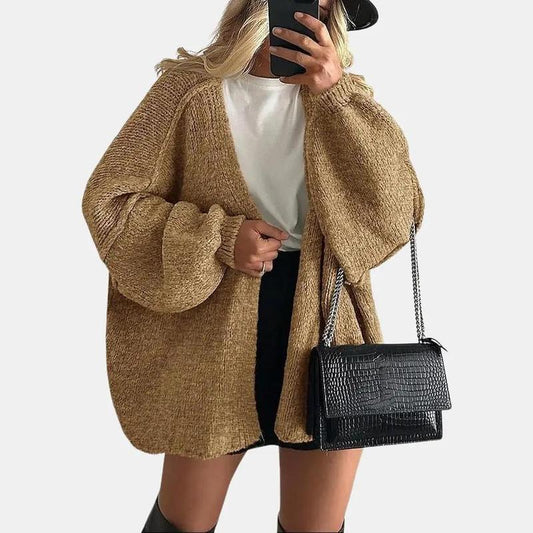 Long Lantern Sleeve Oversized Cardigan Sweater Soft Knitwear