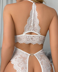 Bridal Floral Lace Scallop Trim Cut Out Sheer Crotchless Sexy Lingerie Wear