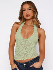 Women's Lace Cami Top Backless Halter Neck Top