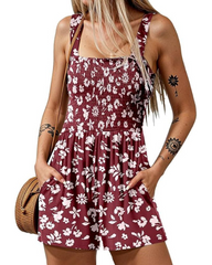 2025 Summer Casual Shrinky Jumpsuit Square Neck Sleeveless Loose Shorts