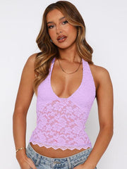 Women's Lace Cami Top Backless Halter Neck Top