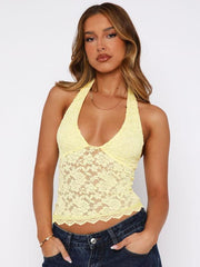 Women's Lace Cami Top Backless Halter Neck Top
