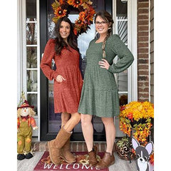 Square Neck Long Sleeve Sweater Dresses With Pockets