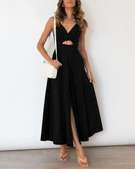 Women Solid Color Side Slit Spaghetti Strap Midi Dress