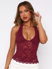 Women's Lace Cami Top Backless Halter Neck Top