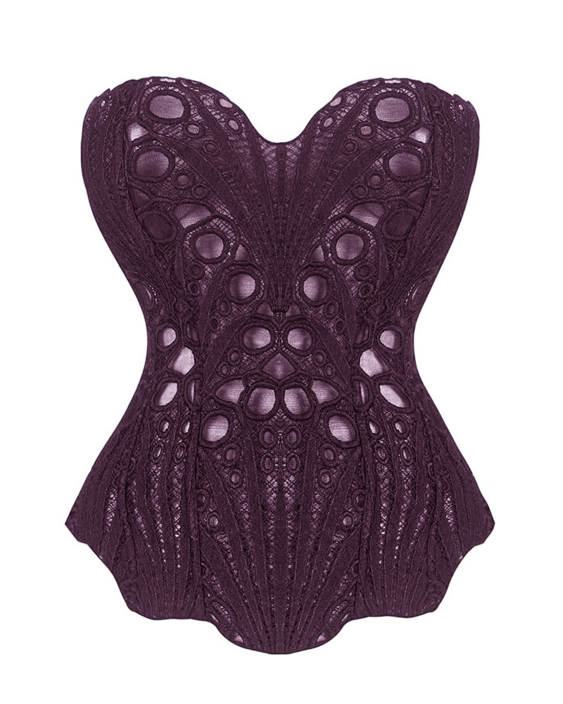 Lace Up Contrast Lace Corset Top Tummy Control Shapewear