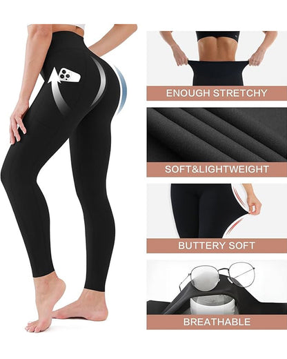 （2 Pack）High Waisted Butt Lifting Tummy Control Side Pocket Shaping Training Leggings